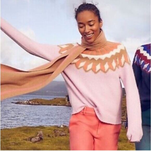 J.Crew Sweater Womens Small Pink Fair Isle Turtleneck Supersoft Yarn Wool Alpaca - Picture 1 of 8
